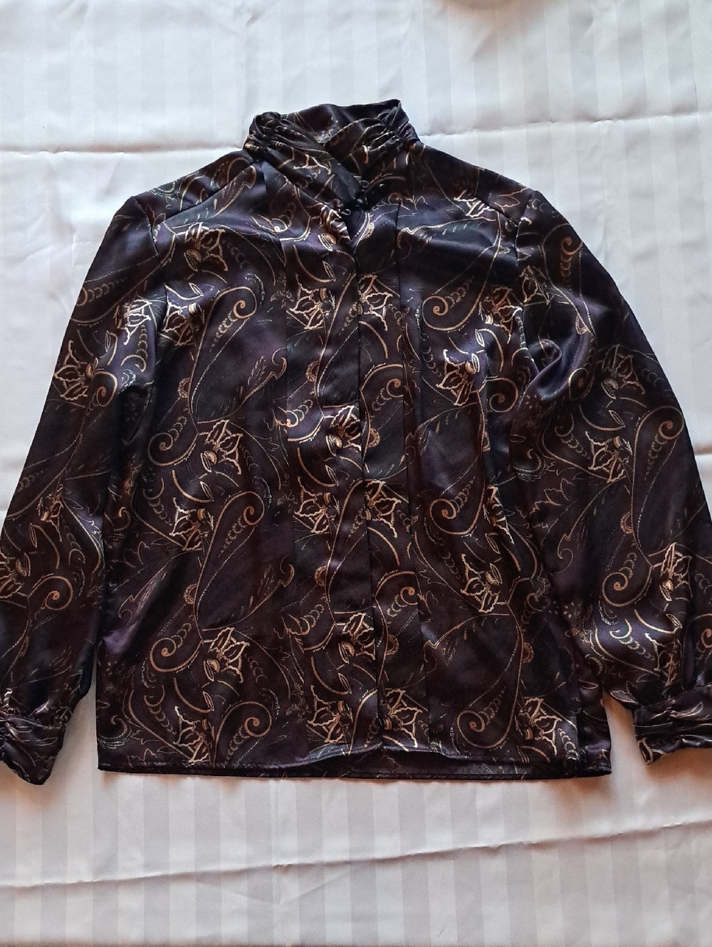 Jeremy Scott Purple and Gold Printed Silk Blouse